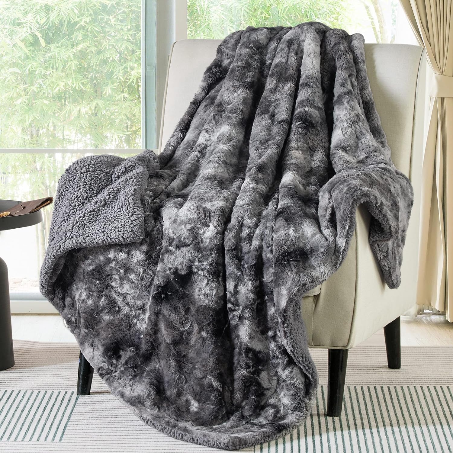 Fuzzy Blanket for Couch - Grey, Soft and Warm Plush Sherpa, Cozy and Furry Faux Fur, Reversible Throw Blankets for Sofa and Bed, 50X60 Inches