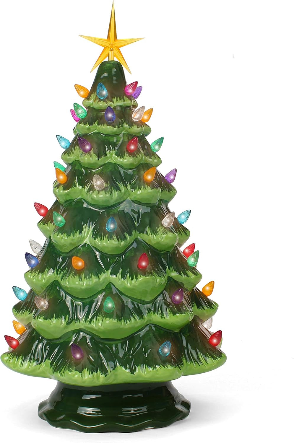 Ceramic Christmas Tree - Tabletop Christmas Tree with Lights - (15.5" Large Green Christmas Tree/Multicolored Lights) - Lighted Vintage Ceramic Tree