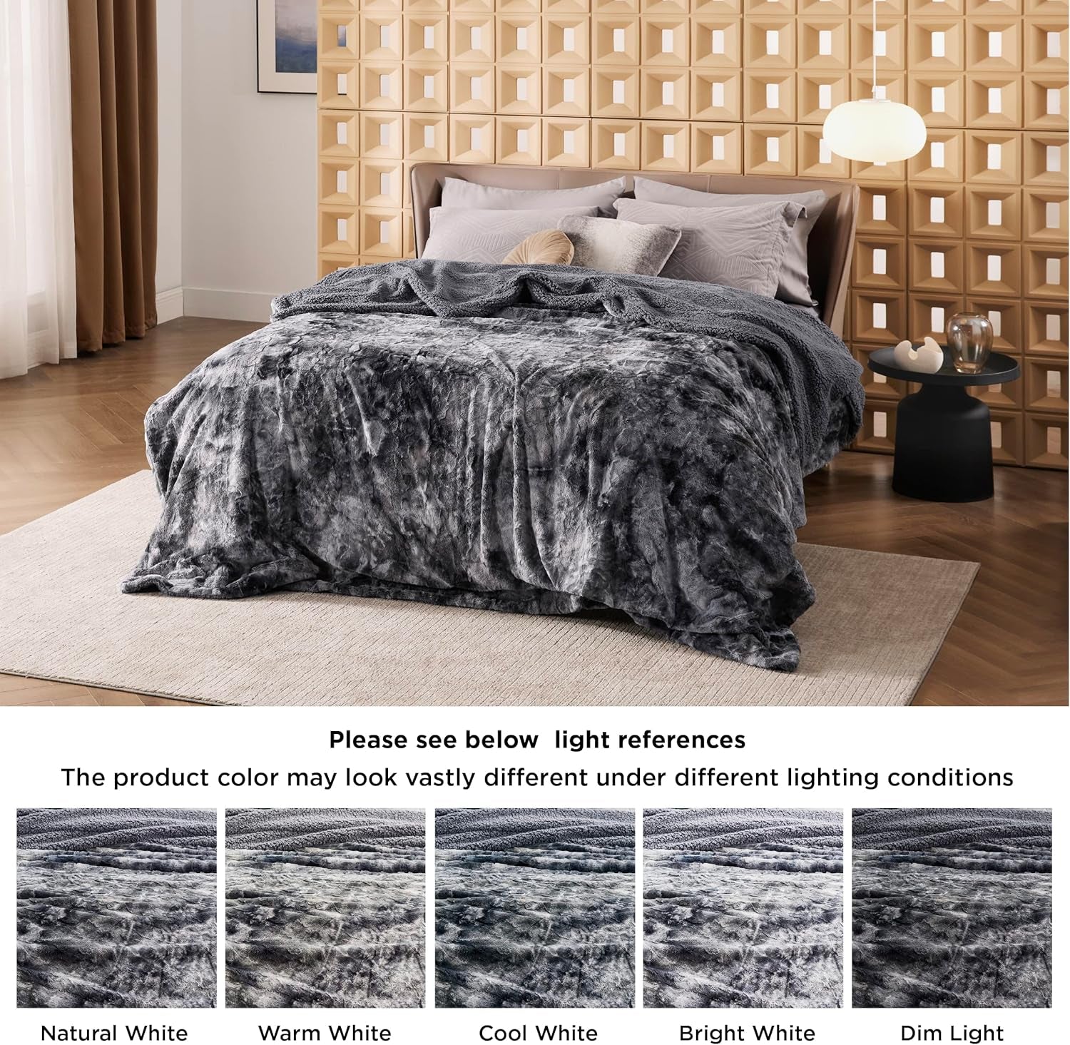 Fuzzy Blanket King Size - Grey, Soft and Warm Sherpa, Plush and Furry Faux Fur, Reversible King Blankets for Bed, 108X90 Inches