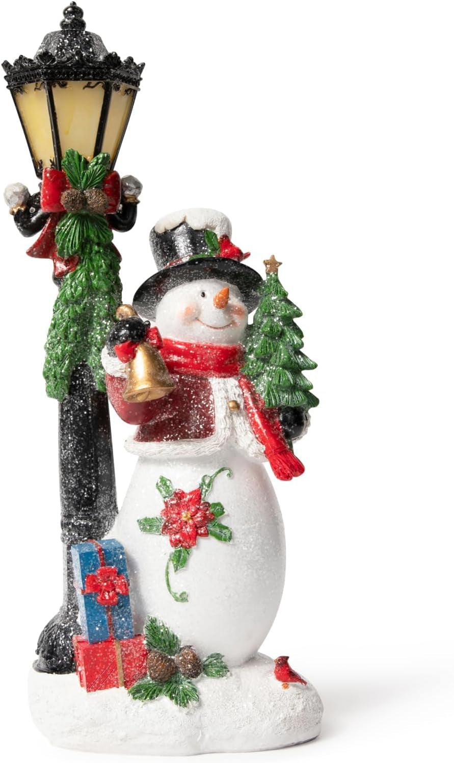 Christmas Snowman Decor Christmas Figurines Resin Snowman Lighted Decorations Indoor Glowing Lampost LED Holiday Light up Snowman Indoor Festive Fiber Optic Decorations