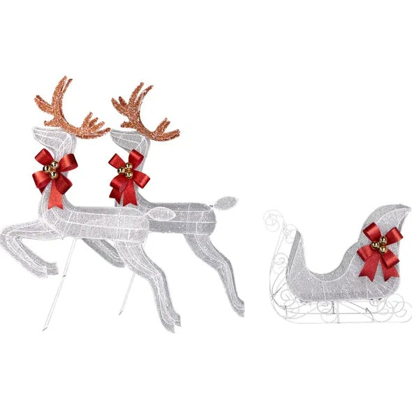 3-Piece Lighted Set Of 2 Reindeer & Sleigh