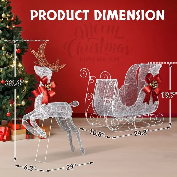 3-Piece Lighted Set Of 2 Reindeer & Sleigh