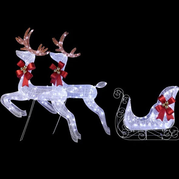 3-Piece Lighted Set Of 2 Reindeer & Sleigh