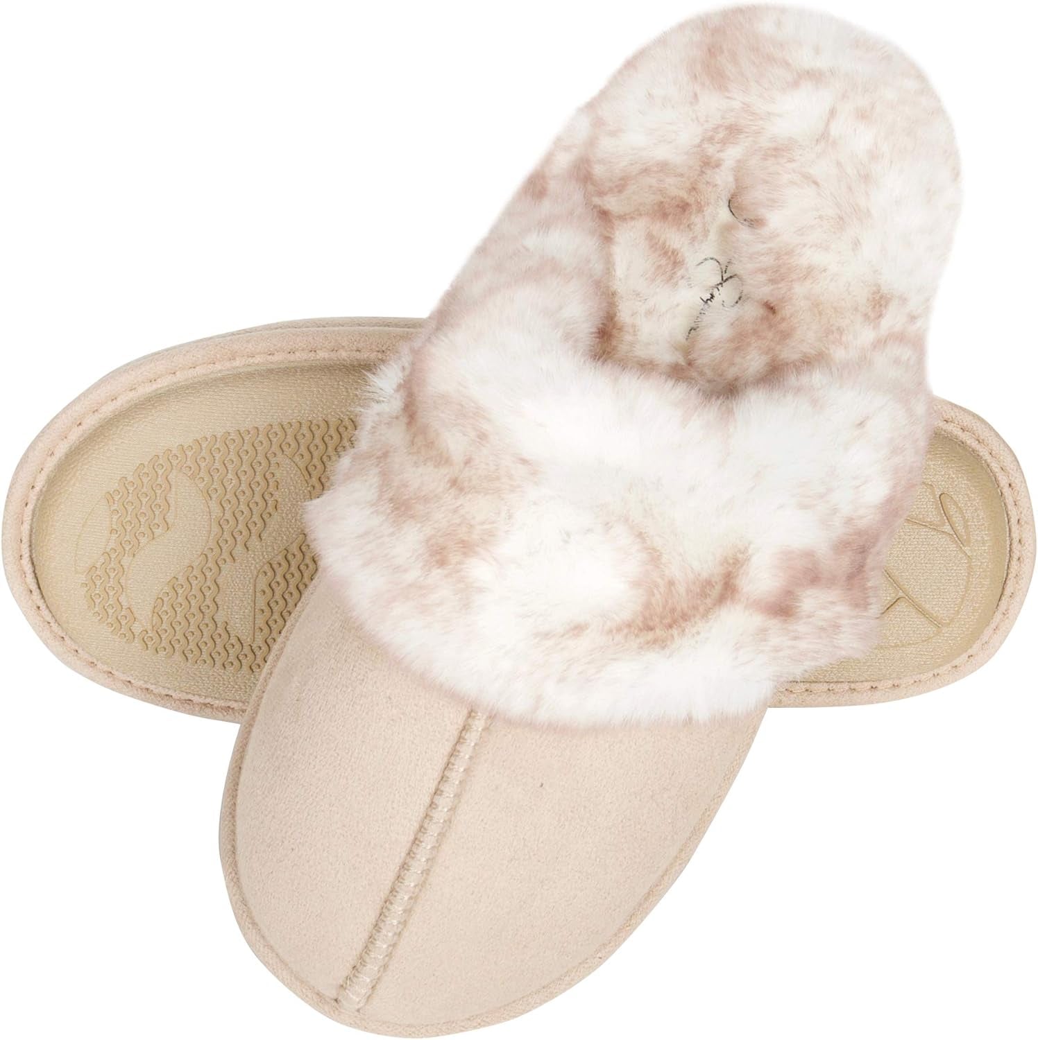 Women'S Comfy Faux Fur House Slipper Scuff Memory Foam Slip-On Anti-Skid Sole