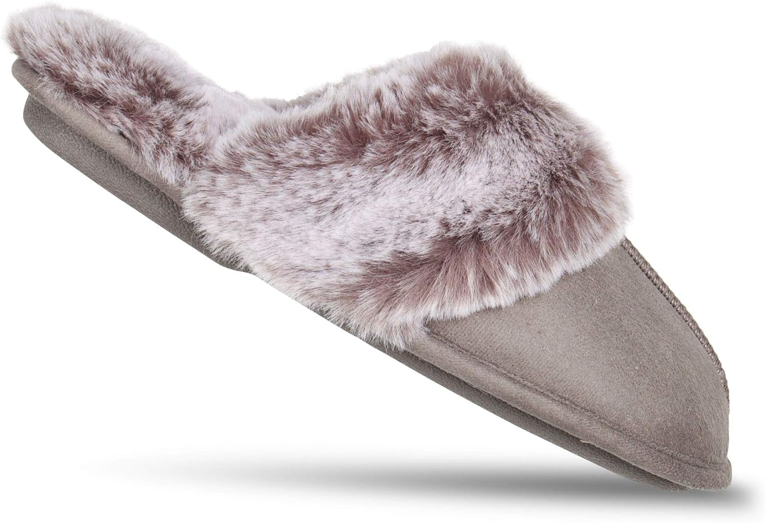 Women'S Comfy Faux Fur House Slipper Scuff Memory Foam Slip-On Anti-Skid Sole