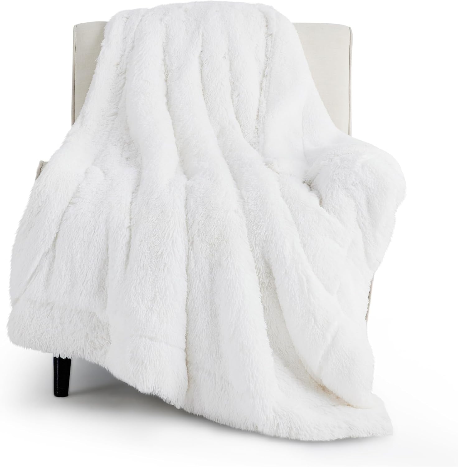 Soft White Throw Blanket for Couch, Fluffy Fuzzy Blankets & Throws for Bed, Sofa, Cozy Plush Sherpa Fleece Faux Fur Blanket, Thick Warm Christmas Blanket Gifts for Women, Men, 50X60