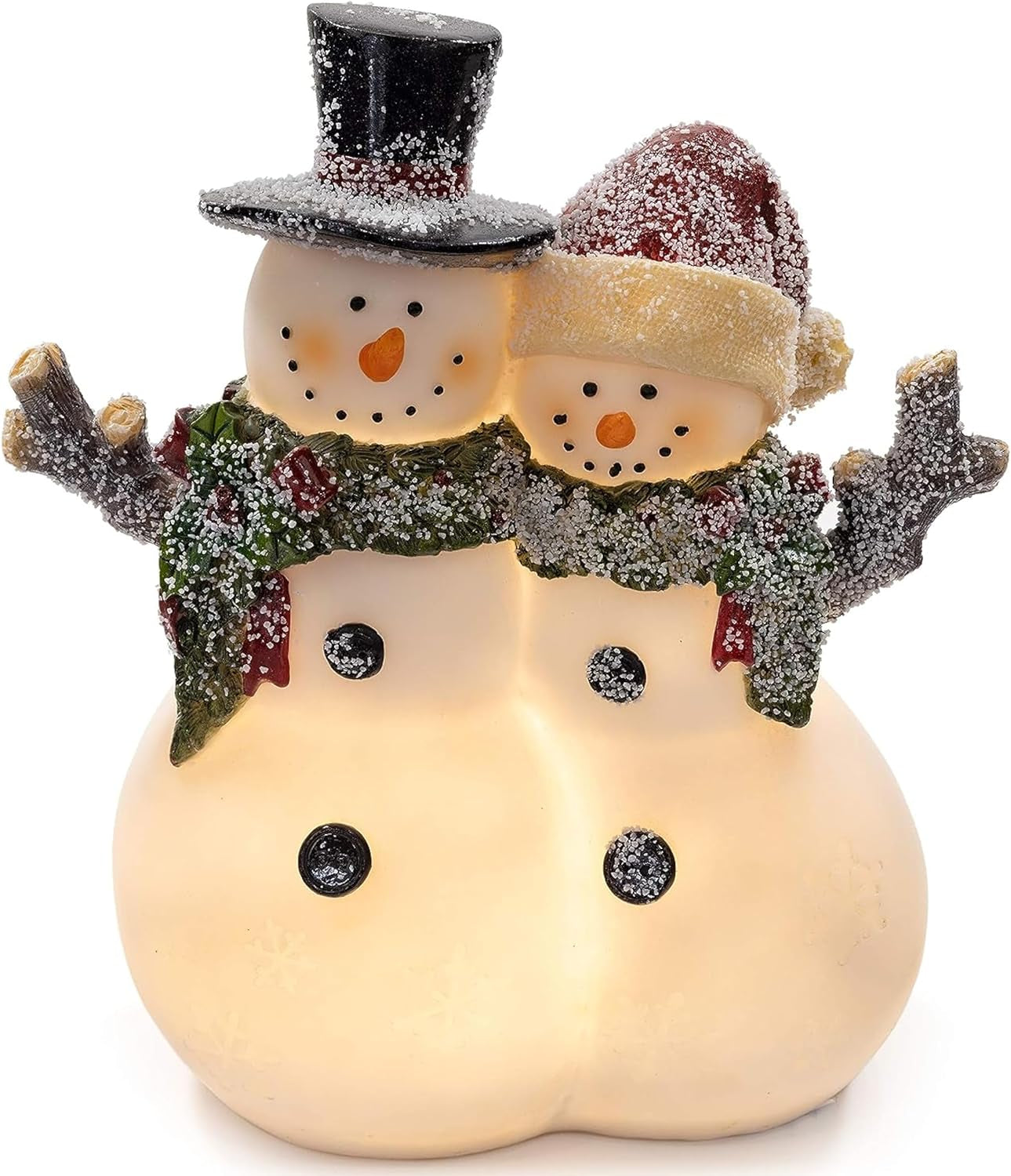 Christmas Snowman Decor Christmas Figurines Resin Snowman Lighted Decorations Indoor Glowing Snowman Couple LED Holiday Light up Snowman Indoor Festive Fiber Optic Decorations