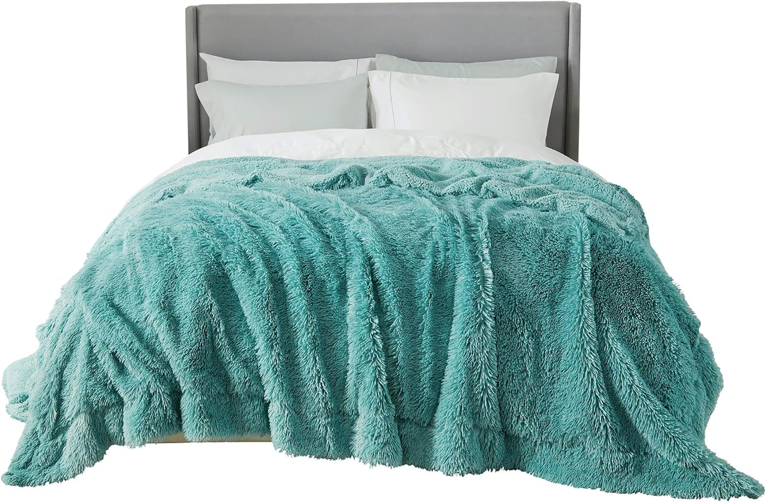 Soft Green Blankets Queen Size for Bed, Fluffy Fuzzy Blankets for Full Queen Bed, Cozy Plush Sherpa Fleece Faux Fur Blanket for Winter, Thick Warm Blanket Gifts for Women, Men, 90X90