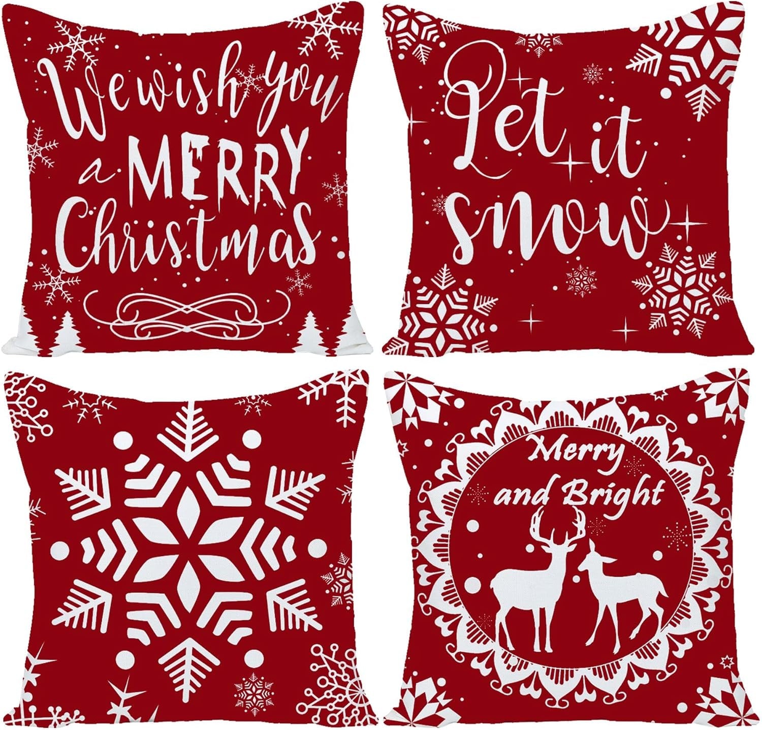 Merry Christmas Decorative Pillows Covers 22X22 Set of 4 for Christmas Decorations Red Christmas Tree Snowflake Winter Holiday Throw Pillow Cases Xmas Farmhouse Decor for Couch Sofa