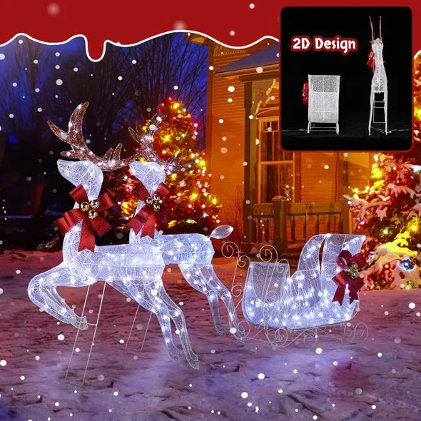 3-Piece Lighted Set Of 2 Reindeer & Sleigh