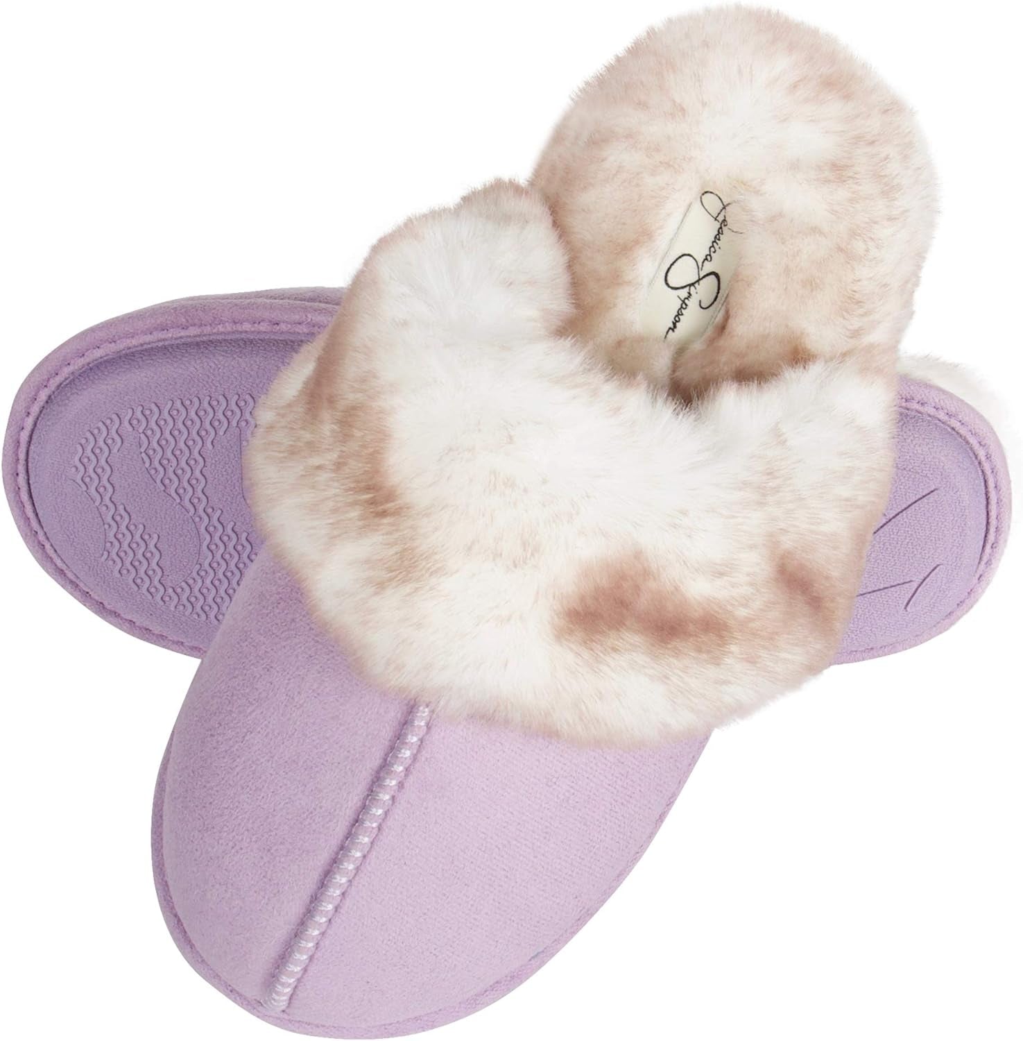 Women'S Comfy Faux Fur House Slipper Scuff Memory Foam Slip-On Anti-Skid Sole