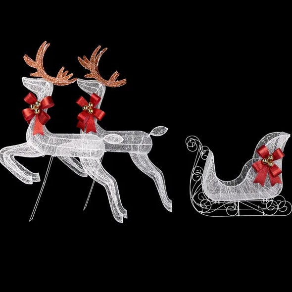 3-Piece Lighted Set Of 2 Reindeer & Sleigh