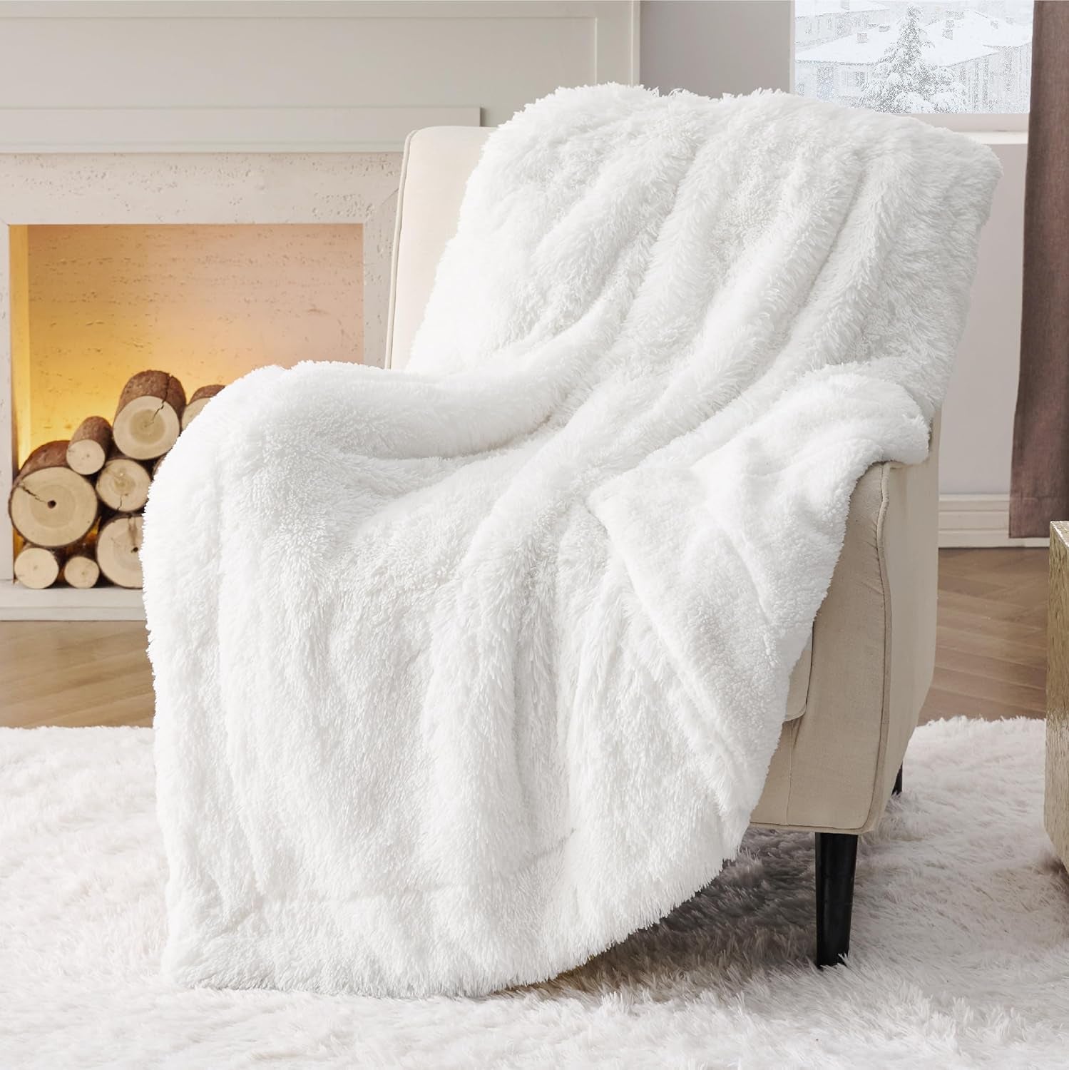 Soft White Throw Blanket for Couch, Fluffy Fuzzy Blankets & Throws for Bed, Sofa, Cozy Plush Sherpa Fleece Faux Fur Blanket, Thick Warm Christmas Blanket Gifts for Women, Men, 50X60