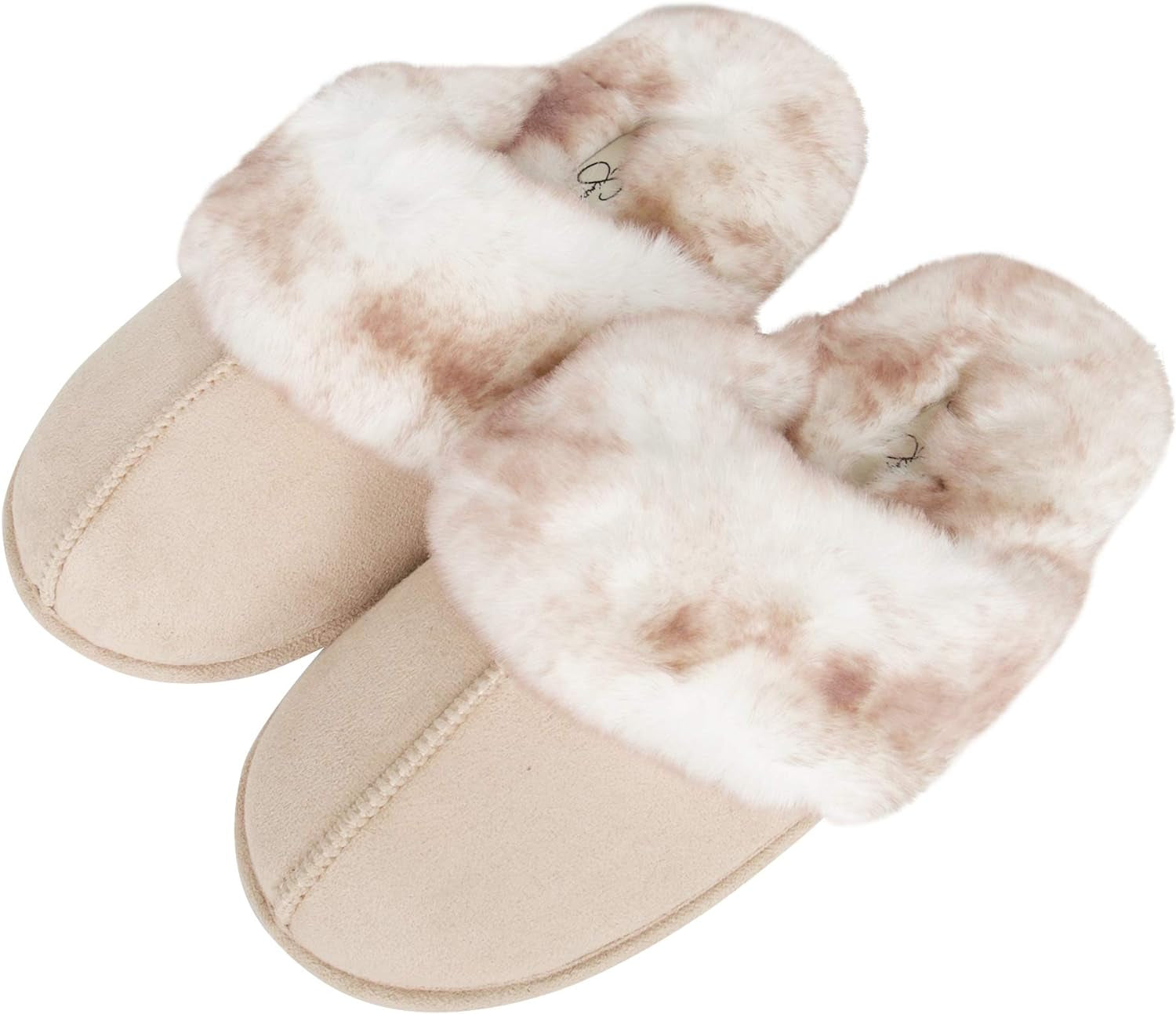 Women'S Comfy Faux Fur House Slipper Scuff Memory Foam Slip-On Anti-Skid Sole