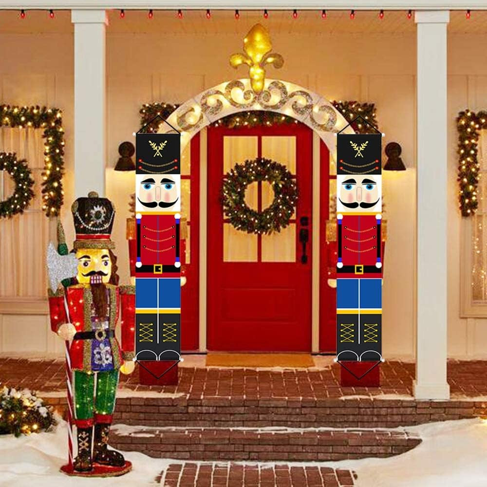 Christmas Nutcracker Banner Decorations Outdoor - 6.2Ft Solider Nutcracker Christmas Banner for Front Door Yard Porch Garden Indoor Kids Party